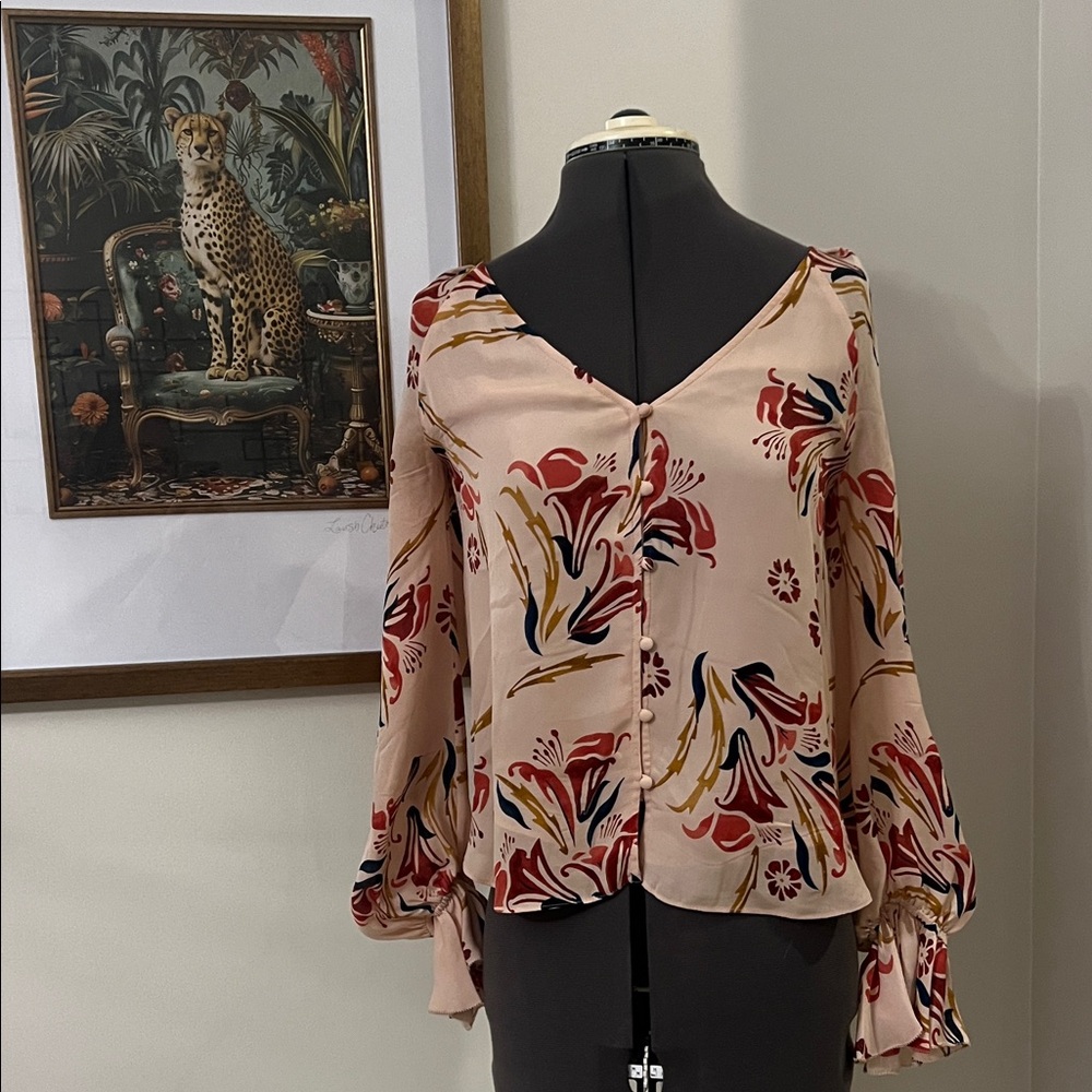 Joie Blush Floral V-Neck Blouse